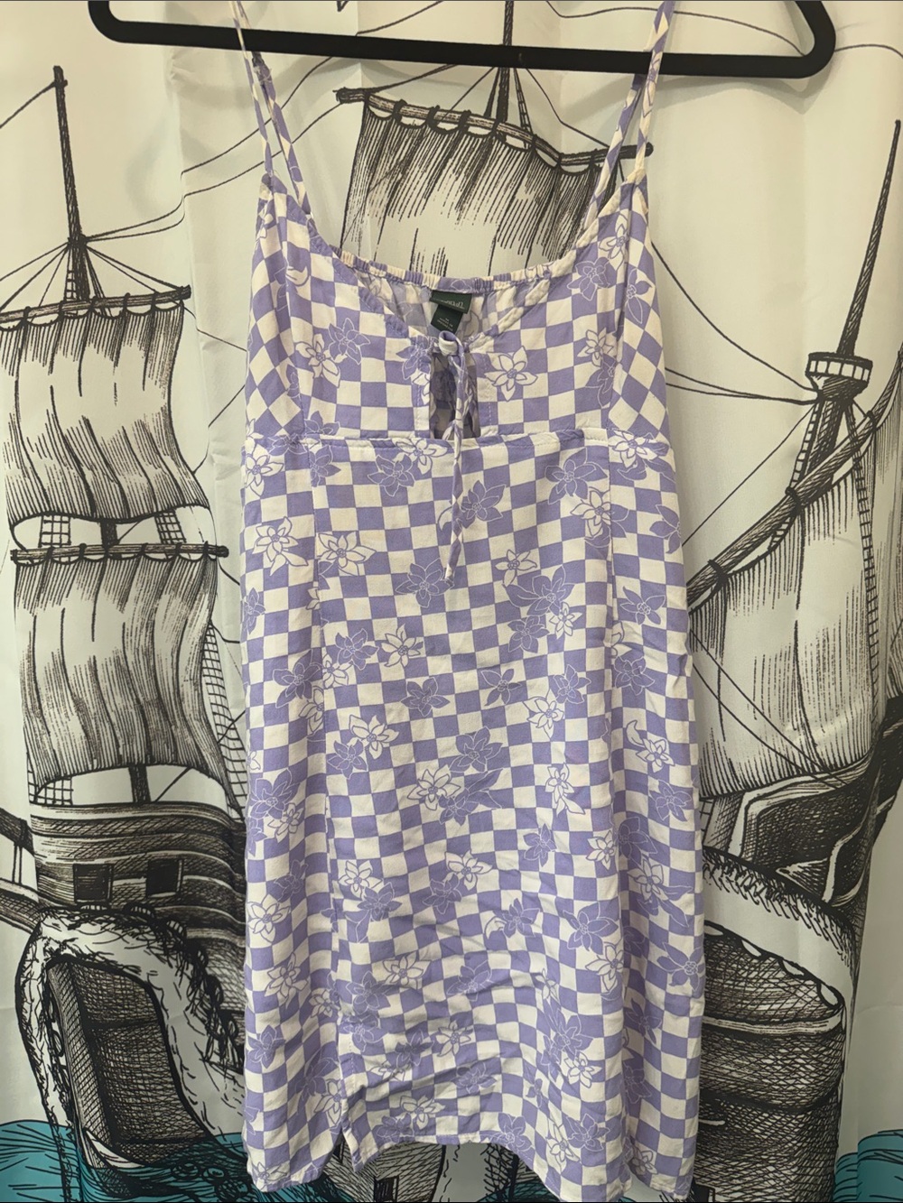 wild fable Lavender & White Checkerboard Floral Slip Dress